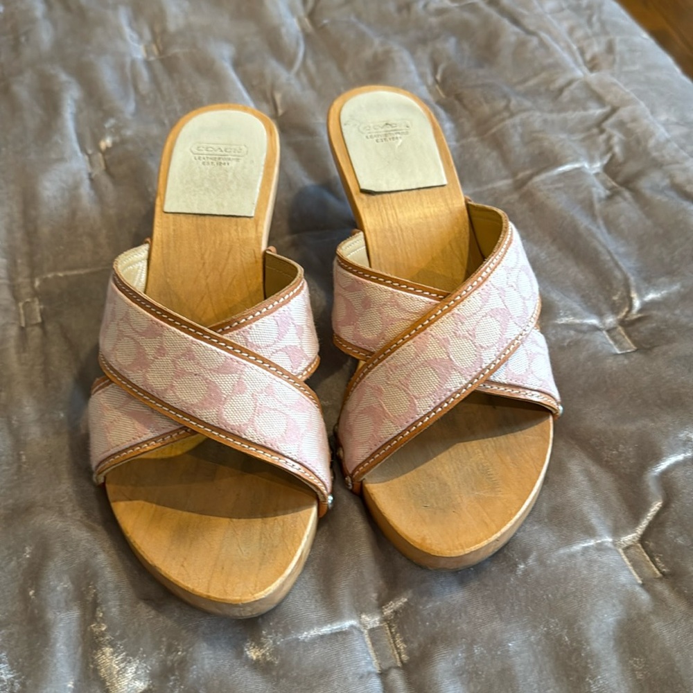 Coach wooden sole kitten heels